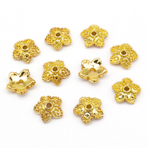 Шапочки для Намистин, Латунь, Квітка, Покриття Золото 18К, Розмір: 7.5x2мм, Отвір 1мм, (13WB26179)