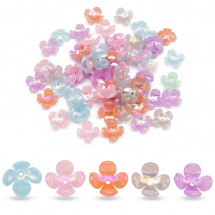 Шапочки для Намистин Акрил, Непрозорі, Квітка, АВ Колір: Мікс, Розмір: 15х15х6.5мм, Отвір: 1.5мм, близько 65шт/25г, (13WB26184)