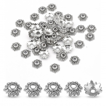Шапочки для Намистин зі Сплаву Тибетський Стиль Квітка, Античне Срібло, 8х2.5мм, Отвір 2мм, (13WB26201)