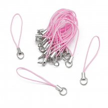 Шнур з Петлею з Латуні та Нейлону, Основа Фурнітура для Брелоків, Рожевий, 60мм, Кільце 8мм, (13WB26218)