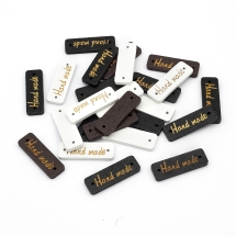 Tagi Naszywki Drewniane „Hand Made”, Dekoracyjne, do Rękodzieła, Mix, 30x10mm, 25szt (13WB26500)