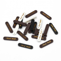 Tagi Naszywki Drewniane „Hand Made”, Dekoracyjne, do Rękodzieła, Mix, 35x8mm, 25szt (13WB26501)