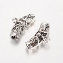 Бейл Сплав, Порожниста Вигнута Трубка, Тибетський стиль, Колір: Античне Срібло, 25х14х7мм, Отвір 2мм, Всередині 4мм, (13WB26703)