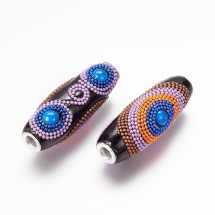 Намистини Індонезійські Ручної Роботи, Полімерна Глина та Сплав, Рис, Колір: Чорний, Розмір: 47х18мм, Отвір 5мм, (13WB27205)