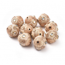 Koraliki Indonezyjskie Polimerowe Glina i Żywica Okrągłe Jasnozłote 14-15x14-15mm 10szt (13WB27209)