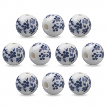Koraliki Porcelanowe, Ręcznie Robione z Nadrukiem, Okrągłe, Błękit Pruski, 8mm, 10szt (13WB27215)