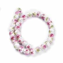 Koraliki Porcelanowe Handmade z Nadrukiem, Okrągłe, 10mm, Otwór 2mm, około 33szt/32cm/nić (13WB27217)