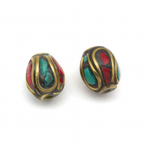 Koraliki Indonezyjskiej Glina Polimerowa i Mosiądz, Ręcznie Robione, 10x9mm, otwór: 1.5mm, 2 szt (13WB27229)