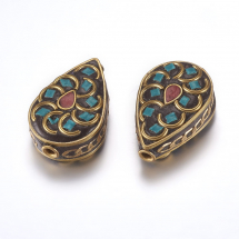 Koraliki Indonezyjskie Glina Polimerowa i Mosiądz Kropla 26x17x9mm 2szt (13WB27234)