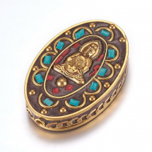Koraliki Indonezyjskie Glina Polimerowa i Mosiądz Okrągły Płaski Bogini Miłosierdzia 47x30x10mm 1szt (13WB27238)