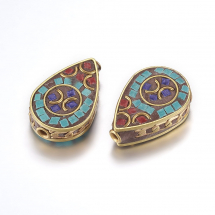 Koraliki Indonezyjskie Glina Polimerowa i Mosiądz Kropla 26x17-17.5x7.5-8.5мм 2szt (13WB27240)