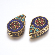 Koraliki Indonezyjskie Glina Polimerowa i Mosiądz Kropla 26x17-17.5x7.5-8.5мм 2szt (13WB27241)