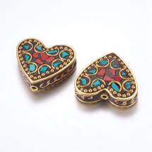 Koraliki Indonezyjskie Glina Polimerowa i Mosiądz Serce 27.5-29x31x10mm 2szt (13WB27248)