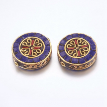 Koraliki Indonezyjskie Glina Polimerowa i Mosiądz Okrągłe Płaskie 28-28.5x7.5-8.5mm 2szt (13WB27249)