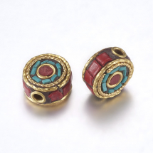 Koraliki Indonezyjskie Glina Polimerowa i Mosiądz Okrągłe Płaskie 12x6-7.5mm 2szt (13WB27250)