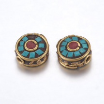 Koraliki IIndonezyjskie Glina Polimerowa i Mosiądz Okrągły Płaski 12-13x6-7.5mm 2szt (13WB27258)