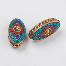 Koraliki Indonezyjskie Glina Polimerowa i Mosiądz Końskie Oko 29x14-14.5x9-10.5mm 2szt (13WB27260)