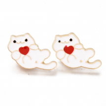 Брошка Кішки Сплав, Емальована, Колір: Білий, 18х25х2мм, Пін: 1мм, Застібка Метелик, (13WB27296)