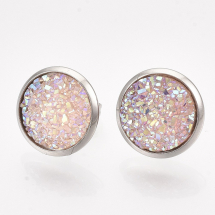 Сережки Пусети, Нержавіюча Сталь + Смола, Колір: Світло-рожевий, Розмір: 14мм, Штифт: 0.8мм, (13WB27865)