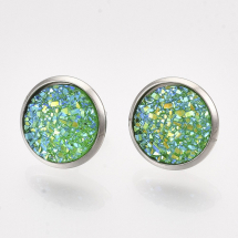 Сережки Пусети, Нержавіюча Сталь + Смола, Колір: Зелений, Розмір: 14мм, Штифт: 0.8мм, (13WB27867)