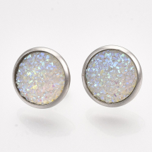 Сережки Пусети, Нержавіюча Сталь + Смола, Колір: Прозорий АВ, Розмір: 14мм, Штифт: 0.8мм, (13WB27868)