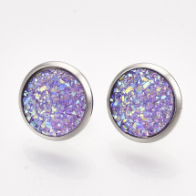 Сережки Пусети, Нержавіюча Сталь + Смола, Колір: Світло-Фіолетовий, Розмір: 14мм, Штифт: 0.8мм, (13WB27869)