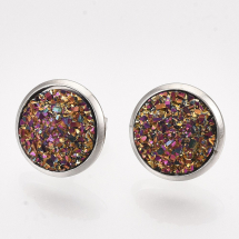 Сережки Пусети, Нержавіюча Сталь + Смола, Колір: Пурпурний, Розмір: 14мм, Штифт: 0.8мм, (13WB27870)