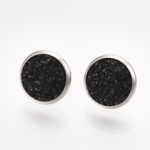 Сережки Пусети, Нержавіюча Сталь + Смола, Колір: Чорний, Розмір: 14мм, Штифт: 0.8мм, (13WB27871)