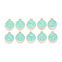 Zestaw Wisiorek Cyfry od 0 do 9 Emalia 14.5x12x2.5mm Otwór 1.4mm Kolor: Turkusowy 10szt/zestaw (13WB27884)