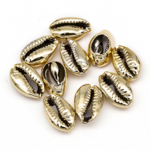 Muszle Morskie Cowrie, Powłoka UV Złoto, Bez Otworu, 13-16x8-11x5-6mm, 10 szt (13WB27774)