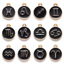 Zestaw Wisiorek Znaki Zodiaku, Emalia, Czarny, 15x12x2mm, Otwór 1.5mm, 12szt/set (13WB27895)