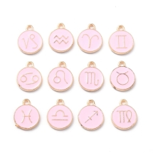 Zestaw Wisiorek Znaki Zodiaku Emalia 15x12x2mm Otwór 1.5mm Kolor: Różowy 12szt/ Set (13WB27898)
