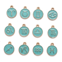 Zestaw Wisiorek Znaki Zodiaku Emalia 15x12x2mm Otwór 1.5mm Kolor: Jasnozielony 12szt/ Zestaw (13WB27899)