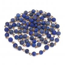 Ланцюг з Намистинами Ручна Робота, Латунь і Натуральний Лазурит, Непаяний, Колір Металу: Мідь, Намистин: Синій, Розмір: Ланка 14х6.5мм, Намистини 6.5мм, 1м/нитка, (13WB28401)