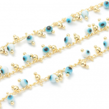 Łańcuszek z Zawieszkami Mosiądz i Emalia 7x3mm i 8x4mm Kolor: Jasnozłoty 1m/szpula (13WB28416)