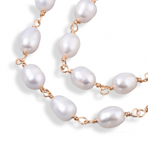 Ланцюг з Намистинами Натуральний Річковий Перли, Ручна Робота, Латунь, Роз'ємна, Золото, Намистини 6-8х6мм, 1м/нитка, (13WB28427)