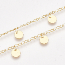 Ланцюг Ручна Робота, Латунь, Підвіска Диск, Покриття Золото 18К, Паяна, Розмір: 3.2х2х0.4мм, Підвіска 6мм, (13WB28445)