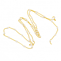 Ланцюг з Намистинами, Ручна Робота, Латунь і Перли пластик АВС, Колір Ланцюга: Золото, Намистин: Кремово-білий, Розмір: 2х1.2х0.4мм, 1м, (13WB28482)