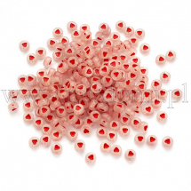 Намистини Акрилові Флуоресцентні, Світиться з Серцем, Плоскі Круглі, Червоний, 7x3.5мм, Отвір 1.8мм, близько 185шт/25г, (13WB28630)