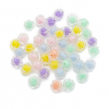 Koraliki Akrylowe, Kwiaty, Przezroczyste, Koraliki w Koraliku, Mix, 11x11x11mm, otwor 2mm, okolo 38szt/25g (13WB28636)
