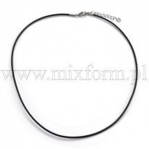 Baza do Naszyjnika, Skóra, Zapięcie Karabinek Lobster i Łańcuch, Stal Nierdzewna, Czarny, Długość 45cm, 1szt (13WB28606)