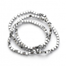 Намистини Гематит Синтетичний Немагнітний Кубик Клас А, Гальванічне Покриття, Платина, 3х3х3мм, близько 120шт/38см/нитка, (13WB28673)