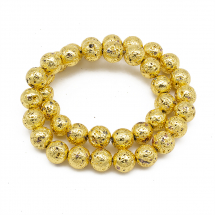 Koraliki Naturalna Lawa Galwaniczna, Okrągła, Nierówna, Złoty, 10-10.5mm, otwór: 1.5mm, ok. 37szt/38cm/nic (13WB28682)