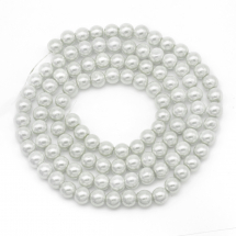 Koraliki Perła do Rzemiosła, Szklany, Błyszczące, Okrągły, Białe, 8mm, około 90szt/72cm/sznur (5WB3599)