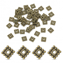 Koraliki Dystansowe, Przekładki, Stop Metalu, Kwadratowe, Styl Tybetański, Brązowy, 7x7x2mm, 50szt (3WB3530)