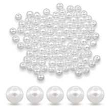 Koraliki Akrylowe, Imitacja Perły, Błyszczące do Biżuterii, Okrągły, Biały, 8mm, 25g~90szt (13WB14129)