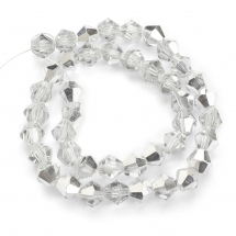 Намистини Австрійський Кришталь Клас АА, Імітація, Платинове напів, Біконус, Колір: Безбарвний + Платина, Розмір: 6х6мм, Отвір: 1мм, близько 50шт/30см/нитка, (2WB31055)