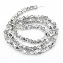 Намистини Австрійський Кришталь Клас АА Імітація Скляні, Платинове Напівпокриття, Біконус, Безбарвний та Платина, 4х4мм, близько 80шт/29см/нитка, (2WB31056)