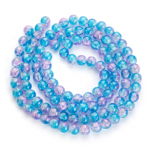Koraliki Szklane Crackle, "Szkło Tłuczone ”, Dwukolorowe, Okrągłe, Niebieskie, 8mm, 95szt/76cm/sznur (3WB5805)