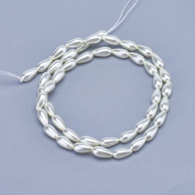 Koraliki Perły Szklane, Błyszczące, Kropla, Biały, 8x4.5mm, Otwór: 1mm, około 50szt / 41cm / sznur (3WB1813)